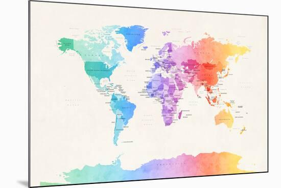 Watercolour Political Map of the World-Michael Tompsett-Mounted Art Print