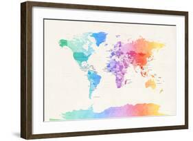 Watercolour Political Map of the World-Michael Tompsett-Framed Art Print