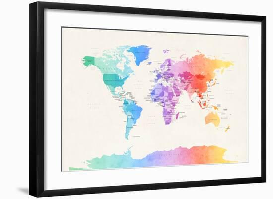 Watercolour Political Map of the World-Michael Tompsett-Framed Art Print