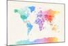 Watercolour Political Map of the World-Michael Tompsett-Mounted Art Print