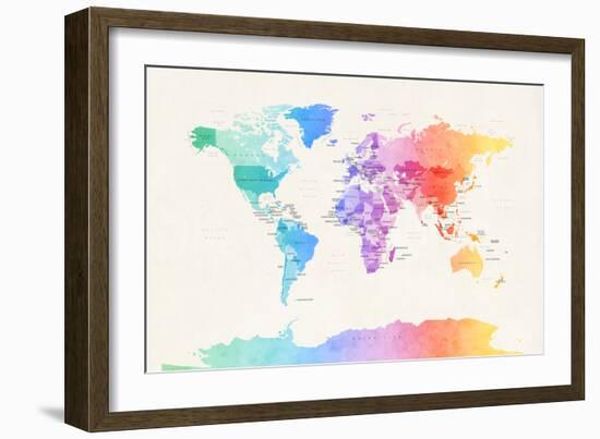 Watercolour Political Map of the World-Michael Tompsett-Framed Premium Giclee Print