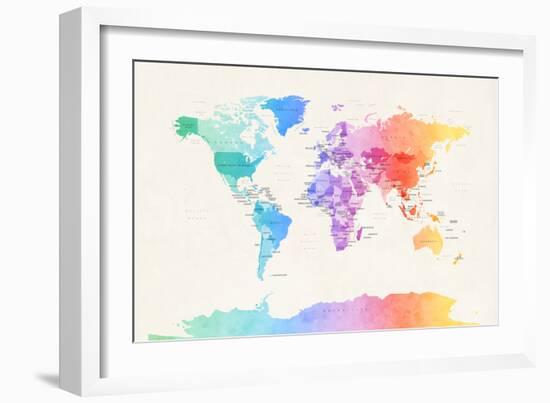 Watercolour Political Map of the World-Michael Tompsett-Framed Premium Giclee Print