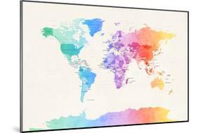 Watercolour Political Map of the World-Michael Tompsett-Mounted Premium Giclee Print