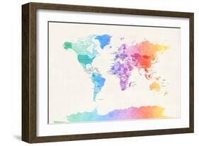 Watercolour Political Map of the World-Michael Tompsett-Framed Art Print