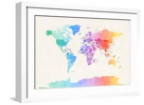 Watercolour Political Map of the World-Michael Tompsett-Framed Art Print