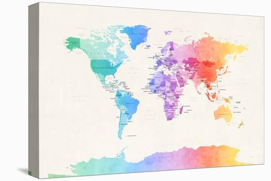 Watercolour Political Map of the World-Michael Tompsett-Stretched Canvas