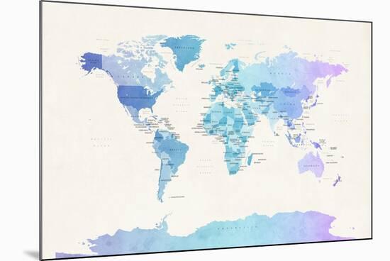 Watercolour Political Map of the World-Michael Tompsett-Mounted Art Print