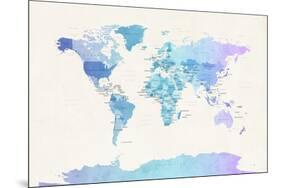 Watercolour Political Map of the World-Michael Tompsett-Mounted Art Print