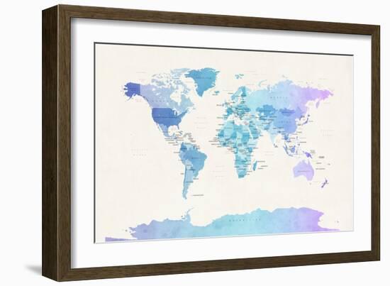 Watercolour Political Map of the World-Michael Tompsett-Framed Premium Giclee Print