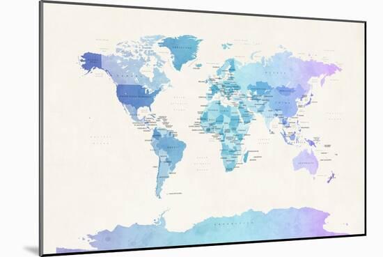 Watercolour Political Map of the World-Michael Tompsett-Mounted Premium Giclee Print