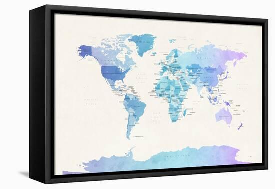 Watercolour Political Map of the World-Michael Tompsett-Framed Stretched Canvas