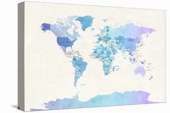 Watercolour Political Map of the World-Michael Tompsett-Stretched Canvas