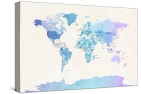 Watercolour Political Map of the World-Michael Tompsett-Stretched Canvas