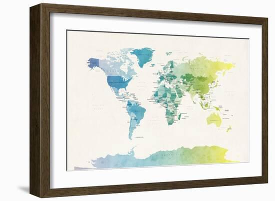 Watercolour Political Map of the World-Michael Tompsett-Framed Art Print