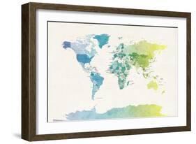 Watercolour Political Map of the World-Michael Tompsett-Framed Art Print