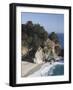 Waterfall and Beach at Julia Pfeiffer Burns State Park, Near Big Sur, California-Donald Nausbaum-Framed Photographic Print