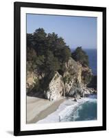 Waterfall and Beach at Julia Pfeiffer Burns State Park, Near Big Sur, California-Donald Nausbaum-Framed Photographic Print