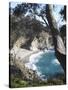 Waterfall and Beach at Julia Pfeiffer Burns State Park, Near Big Sur, California-Donald Nausbaum-Stretched Canvas