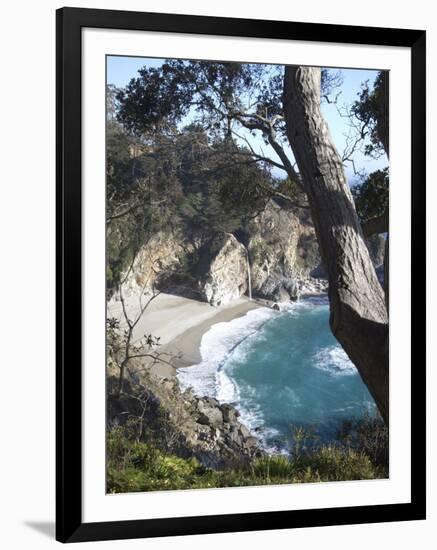 Waterfall and Beach at Julia Pfeiffer Burns State Park, Near Big Sur, California-Donald Nausbaum-Framed Photographic Print