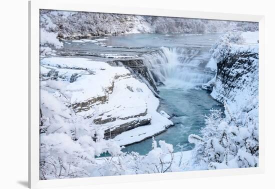 Waterfall and cascades on partially frozen Paine River, Chile-Nick Garbutt-Framed Photographic Print