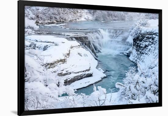 Waterfall and cascades on partially frozen Paine River, Chile-Nick Garbutt-Framed Photographic Print