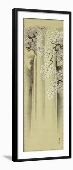 Waterfall and Cherry-Kano Eisen'in Michinobu-Framed Art Print