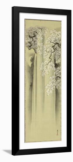 Waterfall and Cherry-Kano Eisen'in Michinobu-Framed Art Print