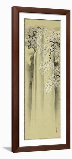 Waterfall and Cherry-Kano Eisen'in Michinobu-Framed Art Print