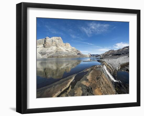 Waterfall and Reflection of Mountains in Laguna De La Plaza, El Cocuy National Park, Colombia-Christian Kober-Framed Photographic Print