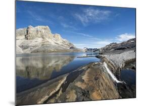 Waterfall and Reflection of Mountains in Laguna De La Plaza, El Cocuy National Park, Colombia-Christian Kober-Mounted Photographic Print