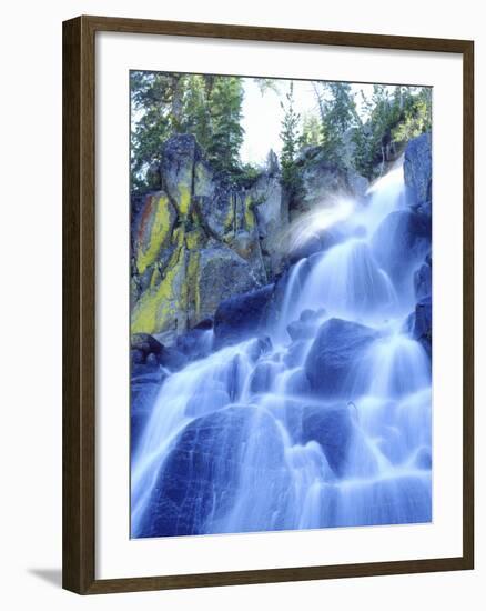 Waterfall Cascades Past Lichen-Covered Rocks, Sierra Nevada Mountains, California, USA-Christopher Talbot Frank-Framed Photographic Print