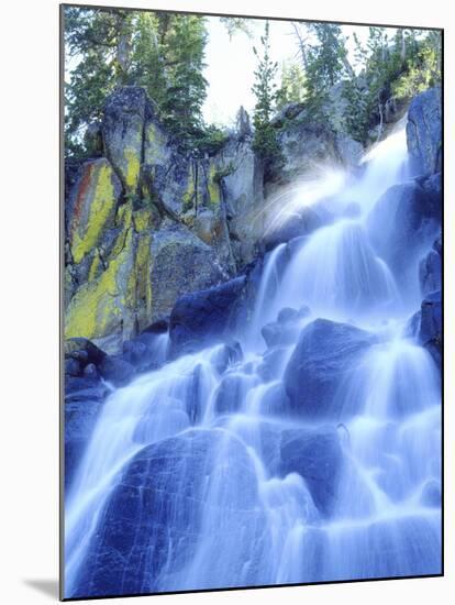 Waterfall Cascades Past Lichen-Covered Rocks, Sierra Nevada Mountains, California, USA-Christopher Talbot Frank-Mounted Photographic Print