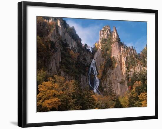 Waterfall cascading down cliff, Sounkyo, Hokkaido, Japan-Aso Fujita-Framed Photographic Print