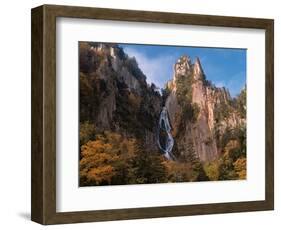 Waterfall cascading down cliff, Sounkyo, Hokkaido, Japan-Aso Fujita-Framed Photographic Print