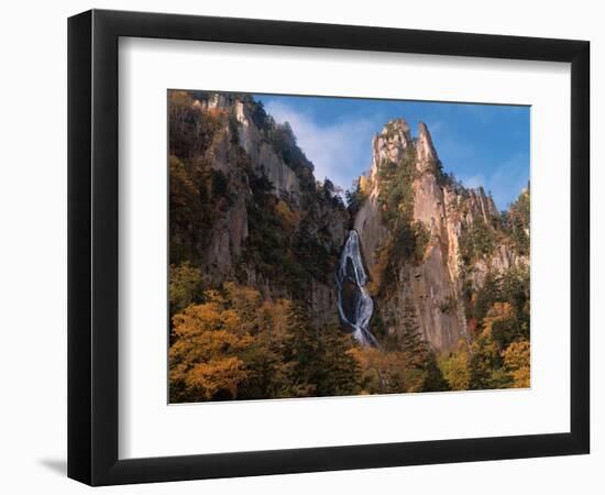 Waterfall cascading down cliff, Sounkyo, Hokkaido, Japan-Aso Fujita-Framed Photographic Print