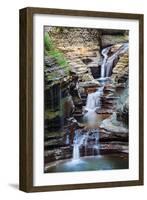 Waterfall Closeup in Woods with Rocks and Stream in Watkins Glen State Park in New York State-Songquan Deng-Framed Photographic Print