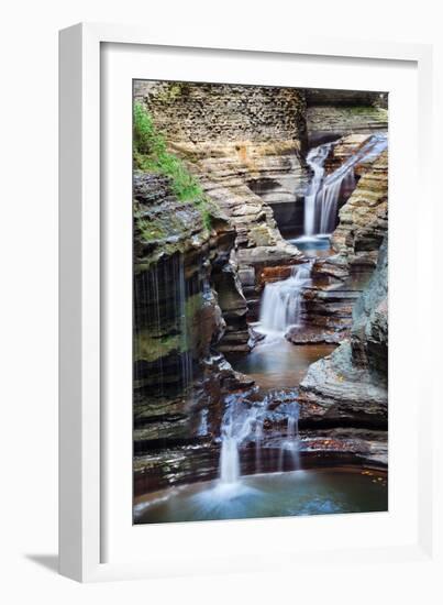 Waterfall Closeup in Woods with Rocks and Stream in Watkins Glen State Park in New York State-Songquan Deng-Framed Photographic Print