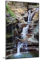 Waterfall Closeup in Woods with Rocks and Stream in Watkins Glen State Park in New York State-Songquan Deng-Mounted Photographic Print