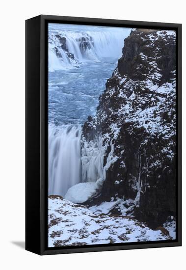 Waterfall Gullfoss In Winter. Arnessysla. Iceland-Oscar Dominguez-Framed Stretched Canvas