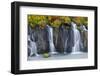 Waterfall Hraunfossar with colorful foliage during fall. Northern Iceland-Martin Zwick-Framed Photographic Print