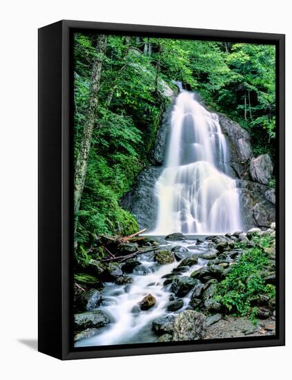 Waterfall in a forest, Moss Glen Falls, 3873 Route 100, Granville Reservation State Park, Granvi...-null-Framed Stretched Canvas