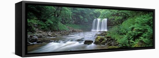 Waterfall in a Forest, Sgwd Yr Eira (Waterfall of Snow), Afon Hepste, Brecon Beacons National Pa...-null-Framed Stretched Canvas