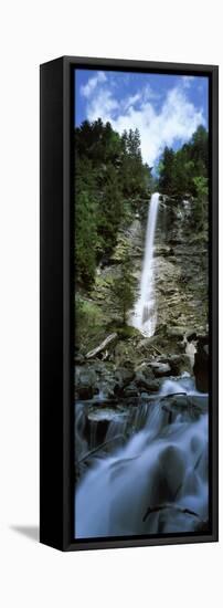 Waterfall in a Forest, Tatschbachfall, Engelberg, Obwalden Canton, Switzerland-null-Framed Stretched Canvas