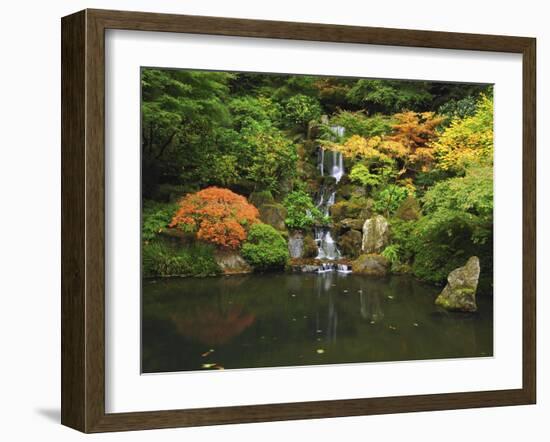 Waterfall in Autumn at the Portland Japanese Garden, Portland, Oregon, USA-Michel Hersen-Framed Premium Photographic Print