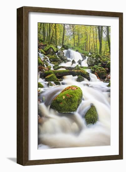 Waterfall in autumn woodland beside Loch Ken, Galloway Forest Park, Dumfries and Galloway-Stuart Black-Framed Photographic Print