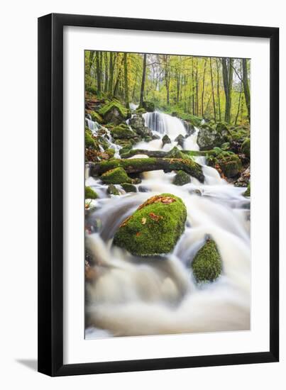 Waterfall in autumn woodland beside Loch Ken, Galloway Forest Park, Dumfries and Galloway-Stuart Black-Framed Photographic Print