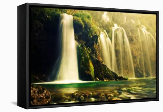 Waterfall in Forest. Crystal Clear Water. Plitvice Lakes, Croatia-Michal Bednarek-Framed Stretched Canvas