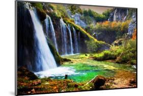 Waterfall in Forest. Crystal Clear Water. Plitvice Lakes, Croatia-Michal Bednarek-Mounted Photographic Print