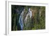 Waterfall in forest, Grassi Falls, Canmore, Alberta, Canada-null-Framed Photographic Print