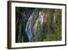 Waterfall in forest, Grassi Falls, Canmore, Alberta, Canada-null-Framed Photographic Print